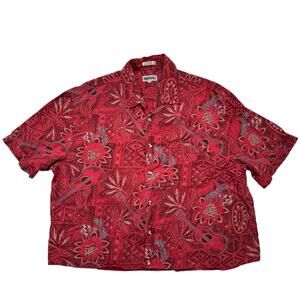 Vintage 90s Y2K Red Tropical Print Crop Button Up Shirt Size XL Mens AEROPOSTALE